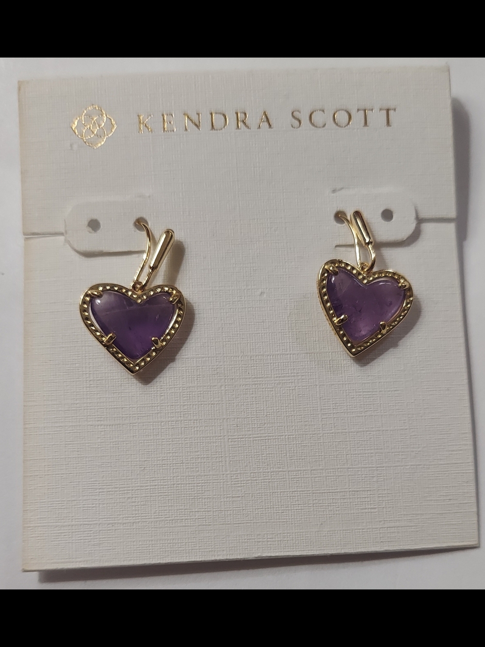 Kendra Scott Gold Heart Purple Stone Drop Earrings